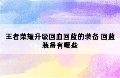 王者荣耀升级回血回蓝的装备 回蓝装备有哪些